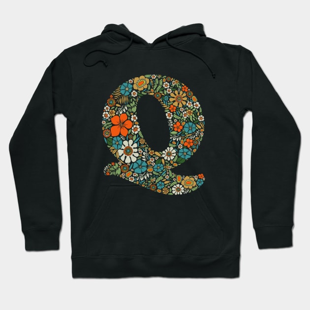 Hippie Floral Letter Q Hoodie by zeljkica